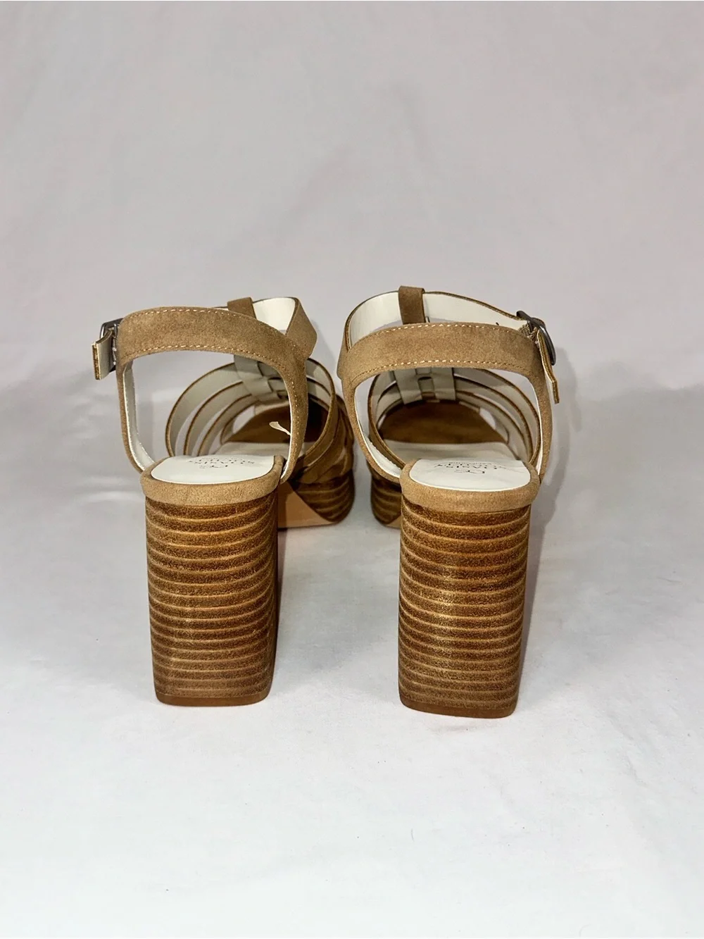 Oasis Society Hailee Khaki Platform Block Heel Caged Sandals Size 8